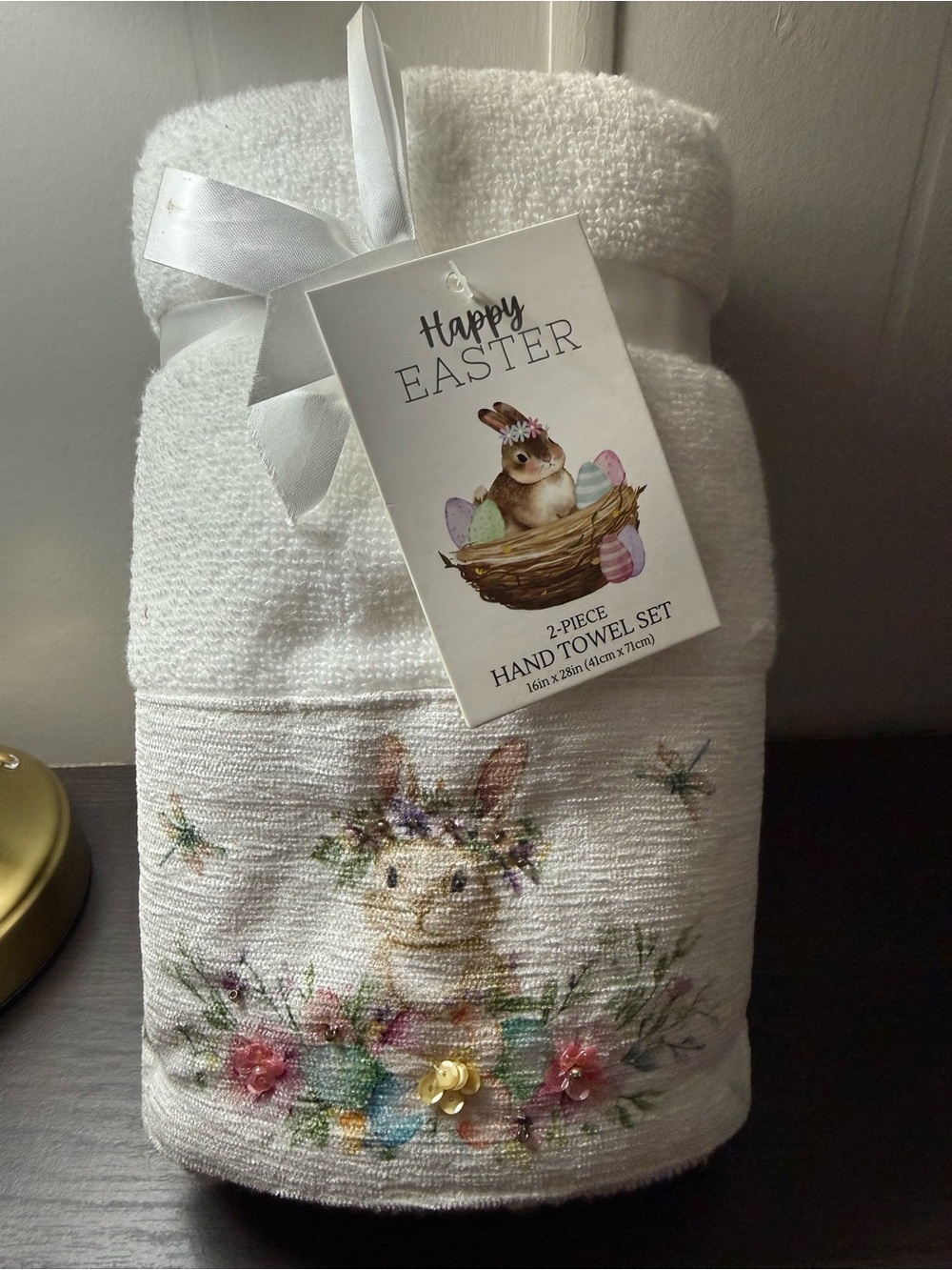 Easter Bunny Embroidered Hand Towel Set - White